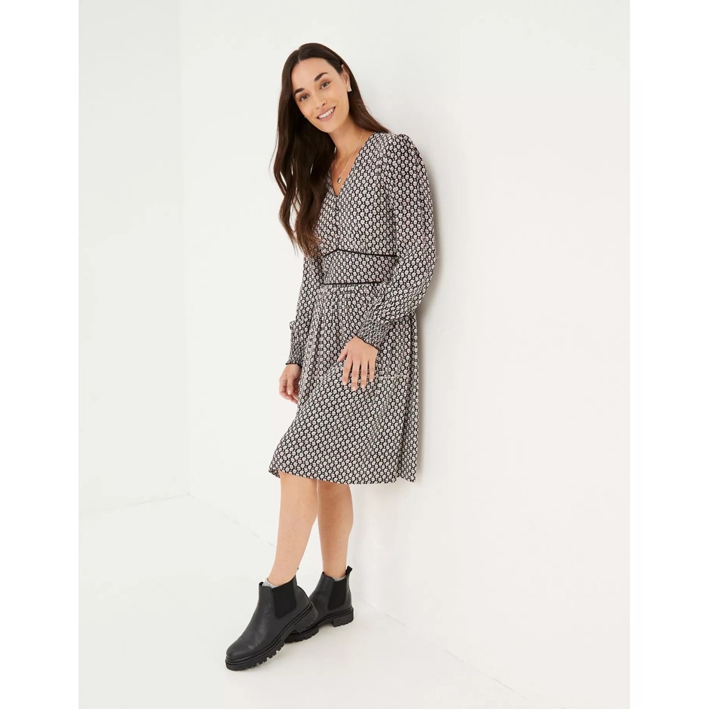 Fat Face Womens Size 4 Long Sleeve Kielder Artisan Geometric Print A Line Dress